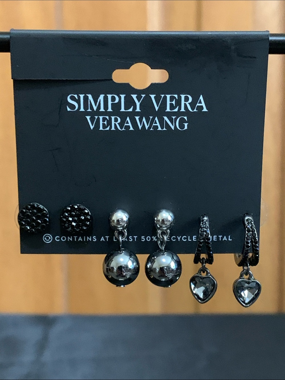 NWT Simply Vera Vera Wang 3 pair set of black and gun metal earrings